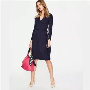 BODEN NAVY BLUE JERSEY WRAP DRESS WITH SELF TIE BELT CLOSURE SIZE US 8R UK 12R